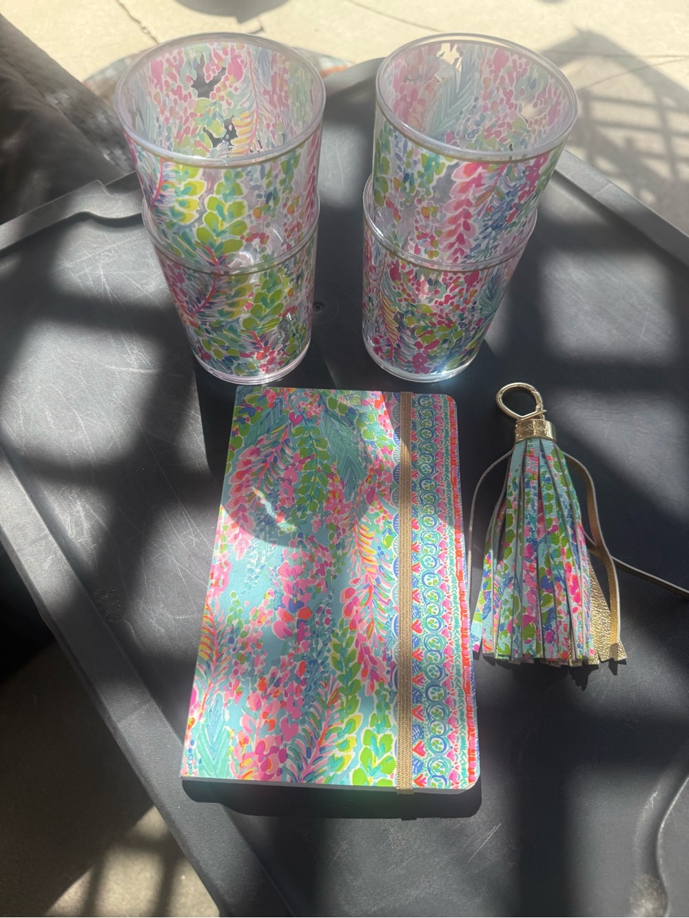Lilly Pulitzer Floral Drinkware, Notebook & Tassel Set in Pink, Green & Blue